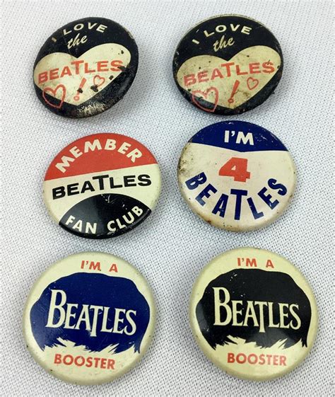 Lot Vintage 1964 Lot Of 6 The Beatles Pinback Buttons Green Duck