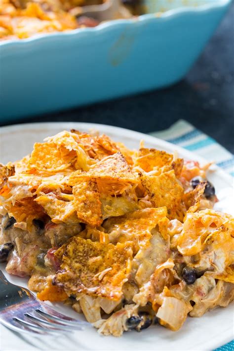 The buttery ritz cracker top and bottom crusts offer surprising flavor and texture, and the rich and creamy sauce is unbelievably easy to make, featuring canned cream of chicken soup and sour cream. Cheesy Dorito Chicken Casserole - Spicy Southern Kitchen