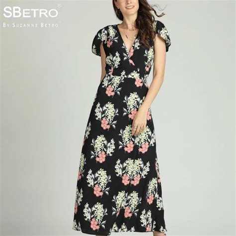 Sbetro By Suzanne Betro Floral Maxi Dress Lady Print Flutter Sleeve V
