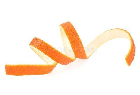 Spiral Form Of Orange Peel Isolated On White Background Citrus Fruit