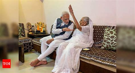 Pm Modi Meets His Mother In Gujarat India News Times Of India