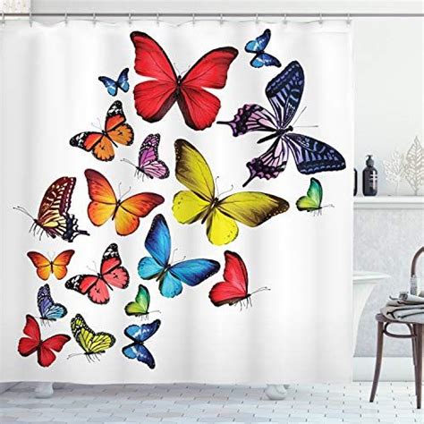 Ambesonne Butterflies Shower Curtain Many Different Butterflies Romance Togetherness Joy
