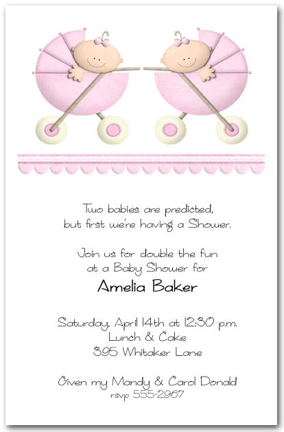 If that's the case for you, let us help you find the words you. Stroller Twin Girls Baby Shower Invitation, Baby Girls Shower