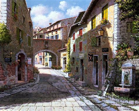 Ux003 European Towns Painting In Oil For Sale