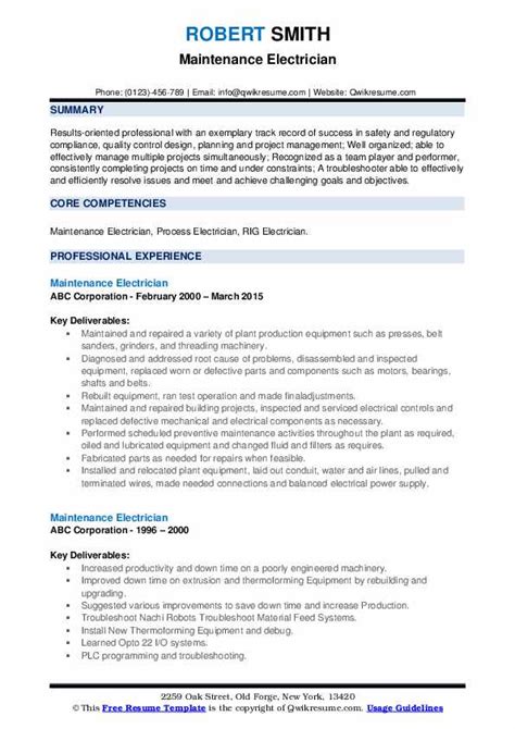 .maintenance supervisor resume, writing tips for mechanical maintenance supervisor letter, mechanical maintenance supervisor interview questions and answers pdf ebook free download. Maintenance Electrician Resume Samples | QwikResume