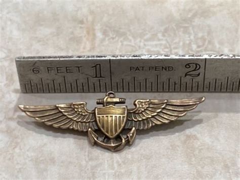 Vintage Rare Wwii Navy Pilot Wings Pin 120 10k Gold On Sterling Silver
