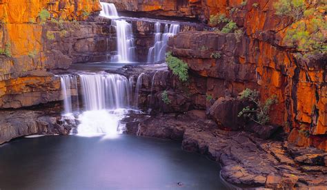 Waterfall Nature Pond Rock Shrubs Australia