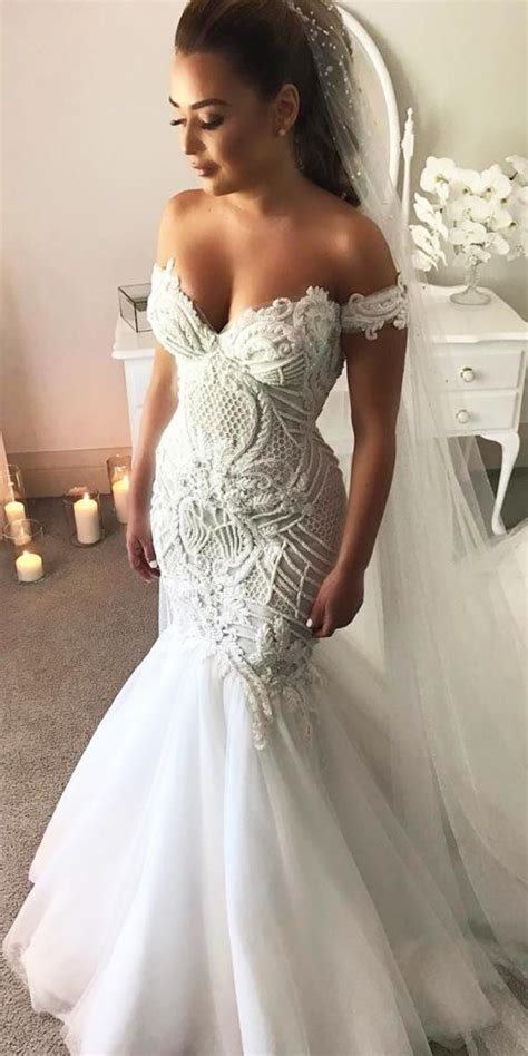Brides will often have a rough idea of the style of wedding dress they're after before beginning the wedding planning journey, but this may change with the help. mermaid wedding dresses off the shoulder sweetheart lace ...