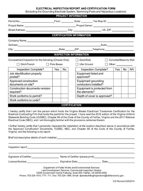 Va Electrical Inspection Report And Certification Form 2014 2021 Fill