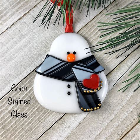 Fat Snowman Ornament Fused Glass Snowman Black Scarf Glass Etsy
