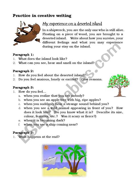 Practice In Creative Writing My Experience On A Deserted Island Esl Worksheet By Steptong