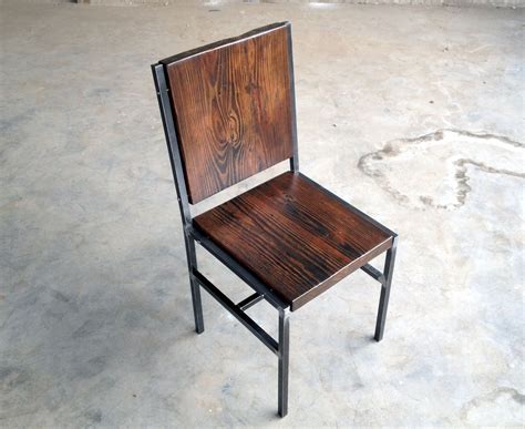 Hand Crafted Chair Stool Made Of Reclaimed Wood And Steel With Iron