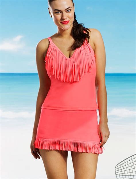 Jessica Simpson Plus Size Coral Fringe Tankini Plus Size Swimwear