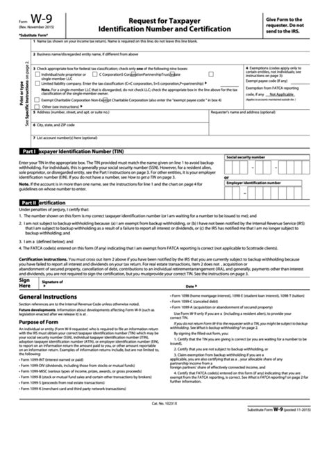 Fillable Form W 9 Request For Taxpayer Identification Number And