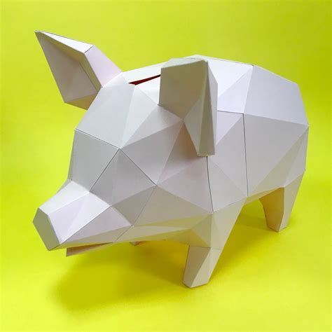Papercraft Piggy Bank Pdf Template Diy Paper Low Poly Pig 3d Etsy