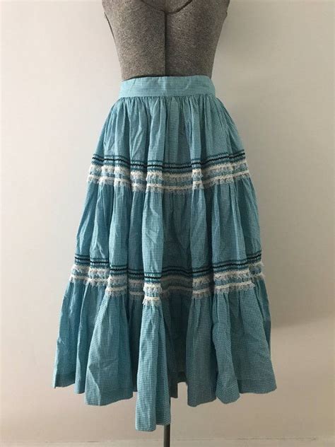 Vintage Prairie Skirt Blue Gingham Skirt Prairie Skirt Small
