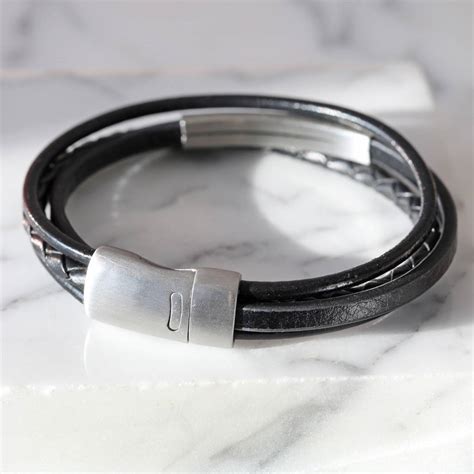 Mens Black Layered Leather Bracelet By Lisa Angel