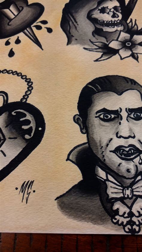 Dracula Tattoo Flash Dark Theme Dracula Heart Shaped Locket Etsy