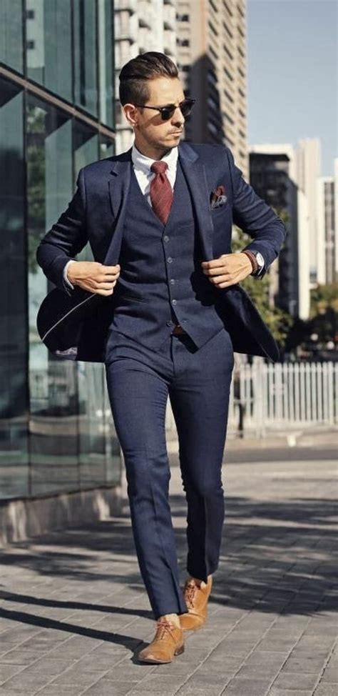 Men Suit Stylish Navy Blue Suit 3 Piece Suit Business Suit For Etsy