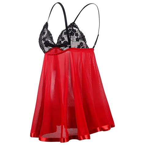 Ehtmsak See Through Lingerie For Women Nightwear Lace Sexy Strap Chemise See Through Teddy