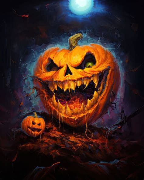 An Oil Painting Of A Scary Jack O Lantern Evil Grin Halloween Canvas