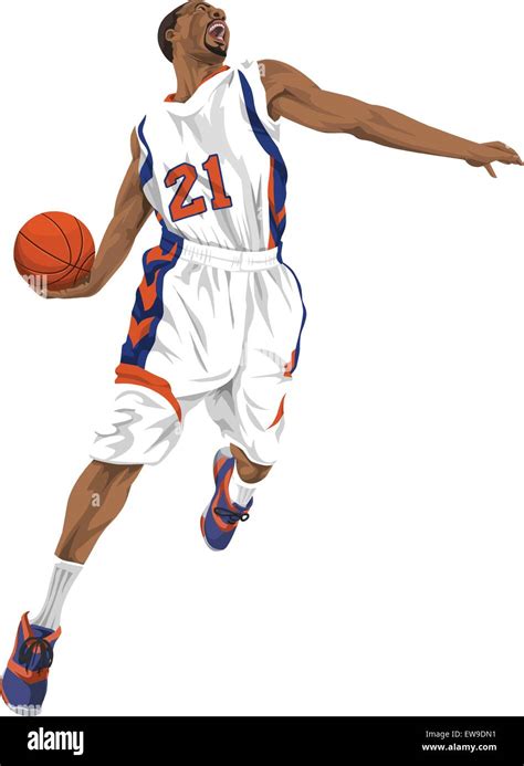 Vector Illustration Of Aggressive Basketball Player Going For A Slam