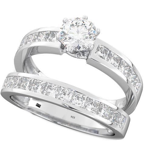 925 Sterling Silver Wedding Engagement Bridal Ring Set