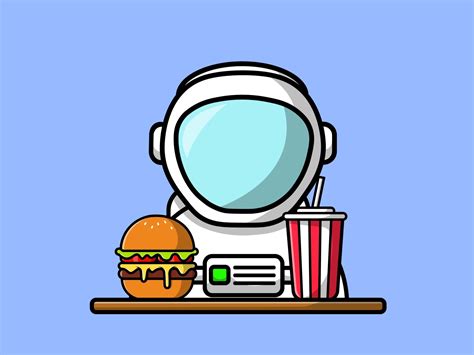 cute astronaut with burger and soda by moksha labs on dribbble