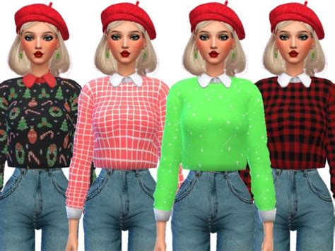 The Sims Resource Fun Collared Christmas Sweaters By Wickedkittie