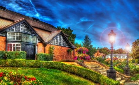 England Houses Stairs Shrubs Street Lights Hdr Bebington Cities