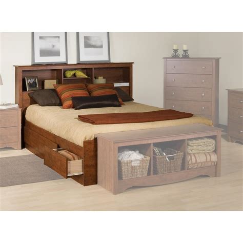 Wanda platform king bed with storage footboard. Platform Storage Bed w/ Bookcase Headboard | OJCommerce