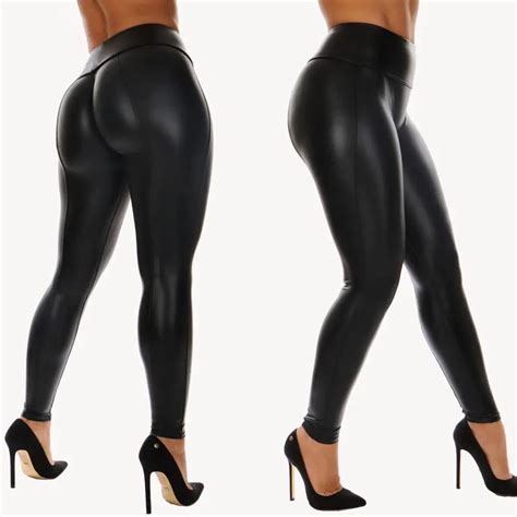 new women shiny bling faux patent leather pants lady stretch leggings wet look pvc pu pants