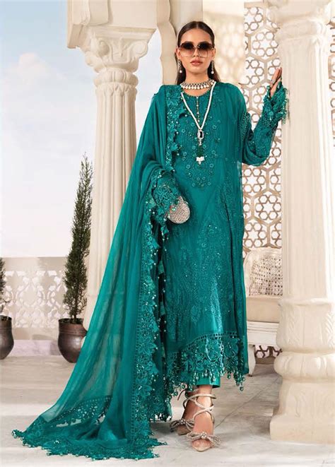 Maria B Embroidered Chiffon Suits Unstitched 3 Piece D3 Luxury