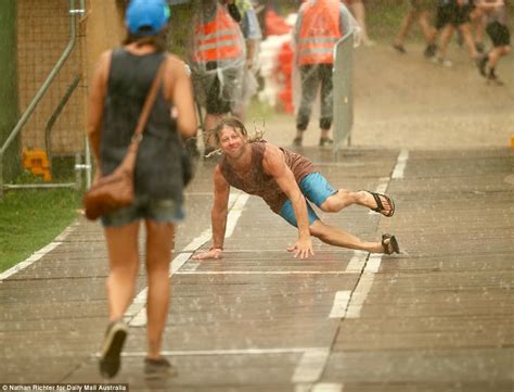Falls Festival Goers Slide In Mud After Rain At Byron Bay Daily Mail Online