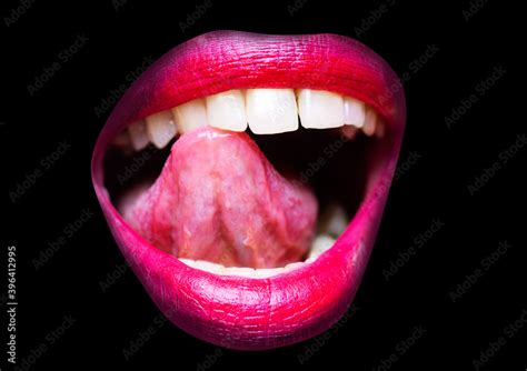 Sensual Lips Sensual Open Mouth With Tongue Lick White Teeth Sensual