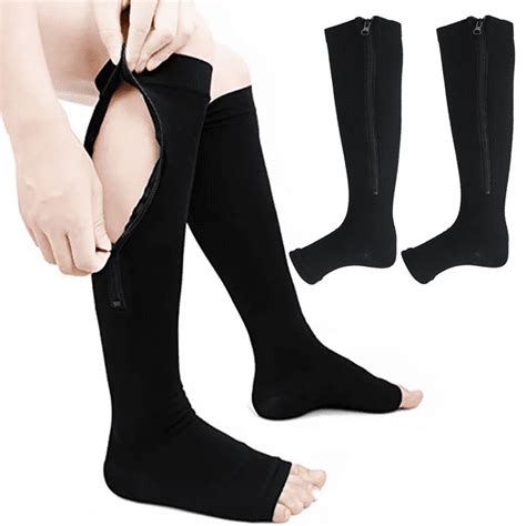 1 Pairs Zipper Pressure Compression Socks Support Stockings Leg Open Toe Knee High Varicose