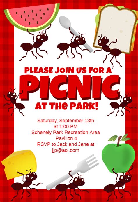 Picnic Party Printable Invitation Customize Add Text And Photos