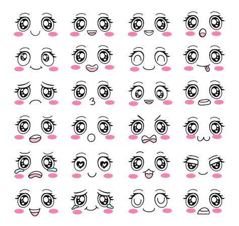 Premium Vector Kawaii Cute Cartoon Eyes And Faces Expression