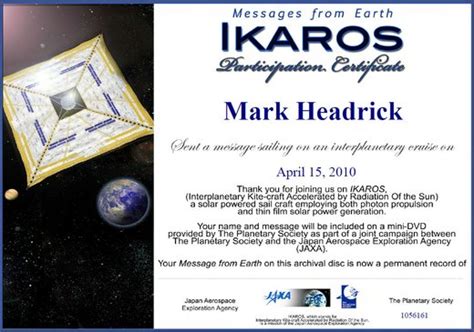 The Planetary Society Ikaros Participation Planetary Society And