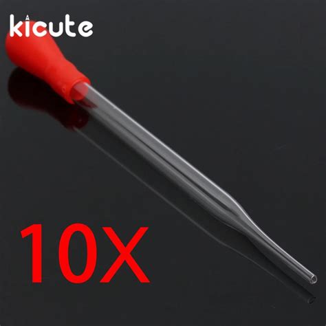 Kicute 10pcs 12cm 3ml Clear Glass Experiment Medical Pipette With Red