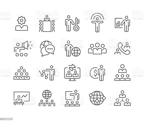 Business Network Icons Set Classic Line Series Stock Illustration