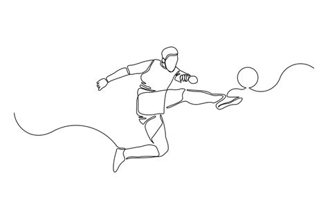 Download Continuous Line Drawing Of Football Player Kicking Ball Single