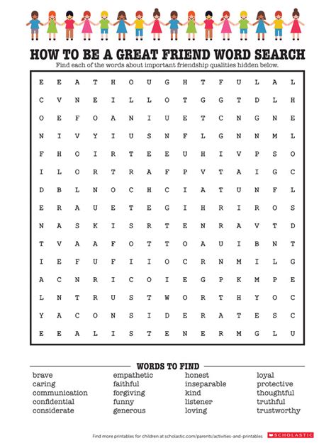 A really good friend knows how to support and to be happy. Friendship-Inspired Word Search | Worksheets & Printables ...