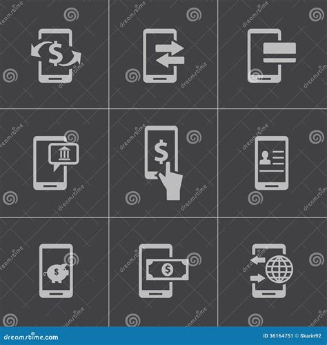 Vector Black Mobile Banking Icons Set Stock Vector Illustration Of