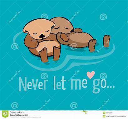 Let Never Holding Sea Otters Vector Illustration