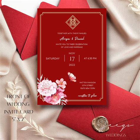 Asian Theme Chinese Wedding Invitation Template Editable Etsy Australia