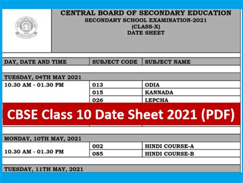 As soon as the official notification is released by the authority, students can start filling up the application form. CBSE Class 10 Date Sheet 2021: Time Table CBSE Board Exam ...