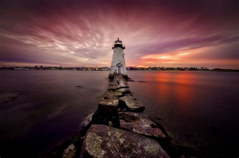 Massachusetts New Bedford Lighthouse Nature Sky Red Wallpapers Hd