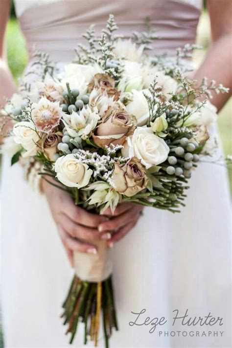 Brides Bouquet Showcasing White Roses Sandy Taupe Amnesia Roses