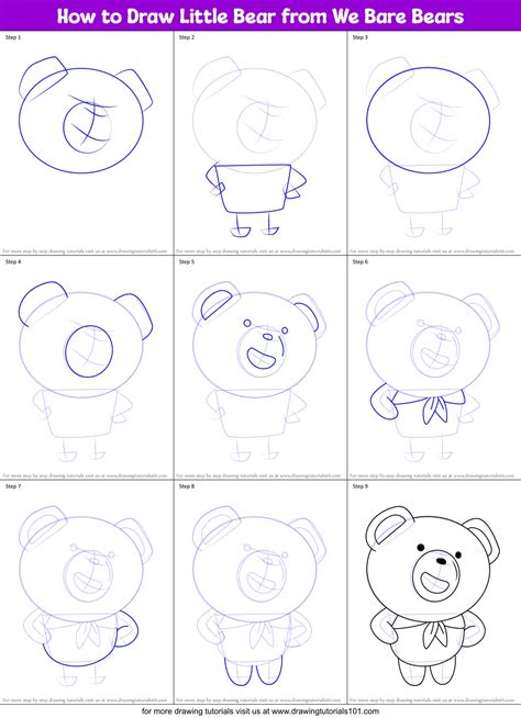 how to draw little bear from we bare bears printable step by step drawing sheet